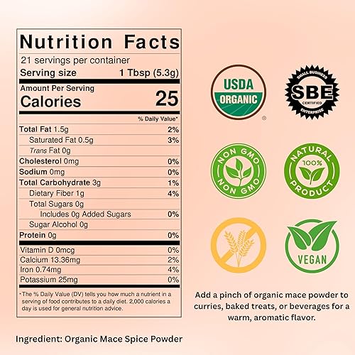 Vista 2 de SPICY ORGANIC Ground Mace - Exquisito polvo de especias de maza para cocinar, hornear, salsas, sopas, bebidas y platos salados, certificado orgánico