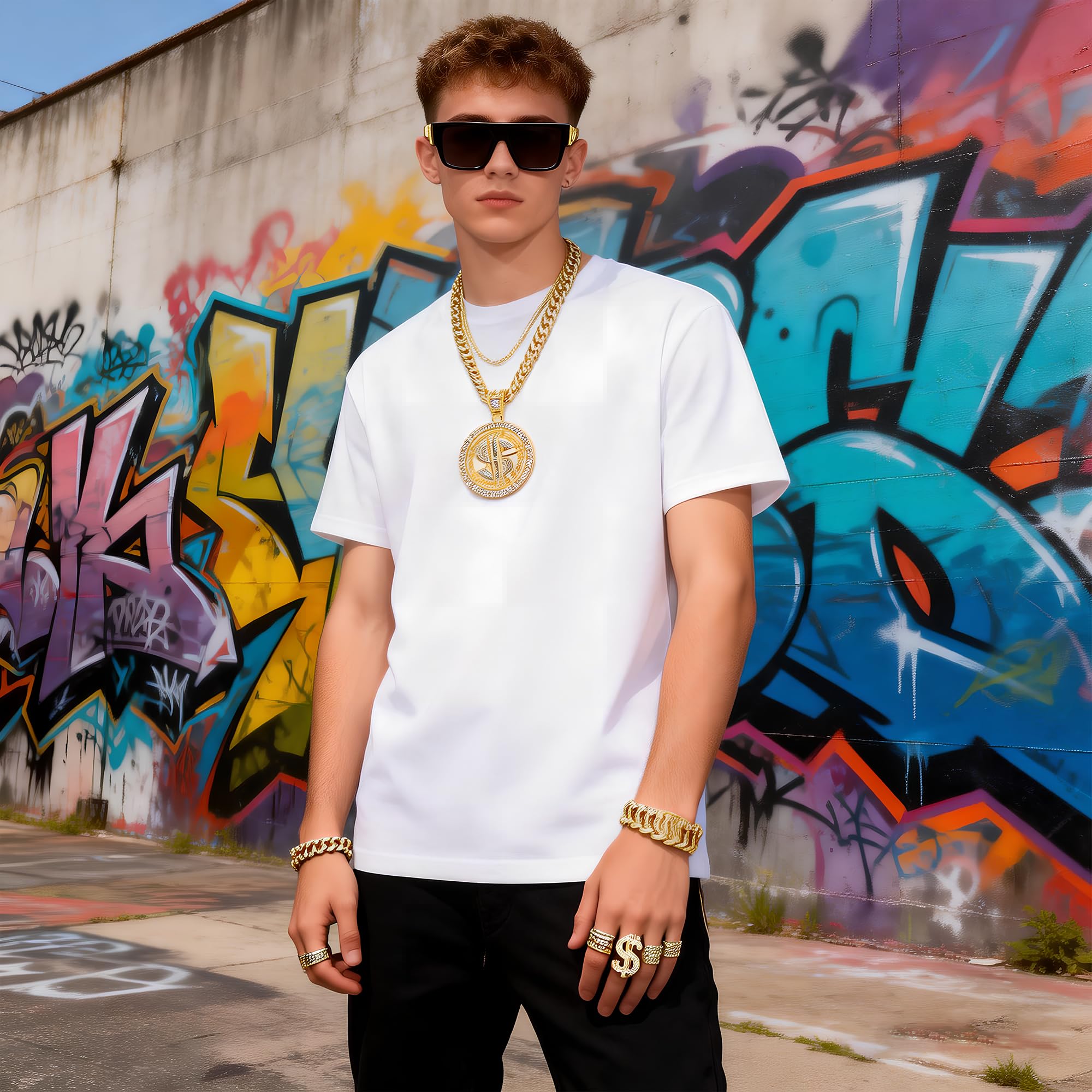 MOSNOW Gold Digger Costume Kit, 9Pcs Hip Hop Accessories with Fake Chain, Money Necklace - Image 4