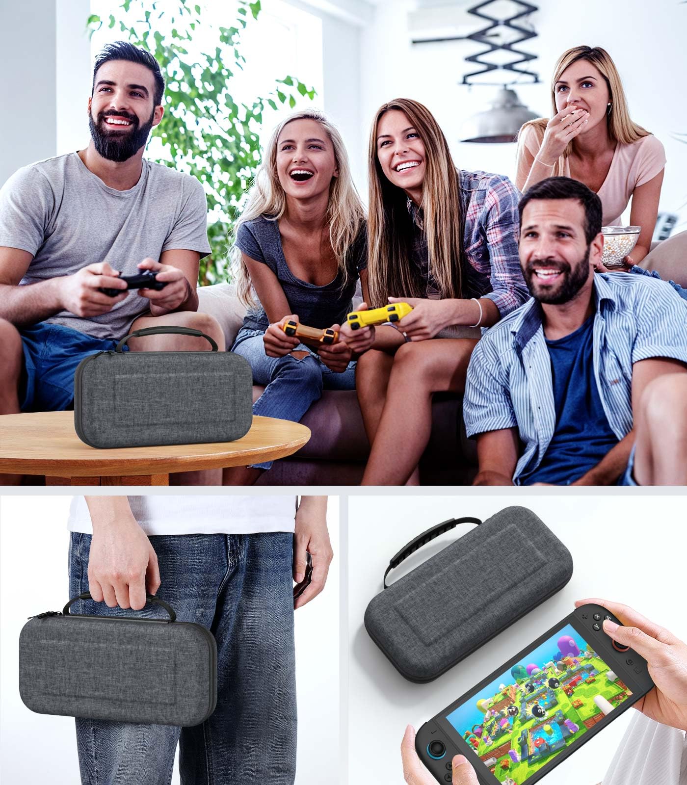 MoKo Étui pour Nintendo Switch 2 (2025), Housse Rigide de Protection Grande Capacité avec 10 Cartouches de Jeux, Pochette de Transport Boîtier pour Switch 2 2025 et Accessoires, Gris Texturé