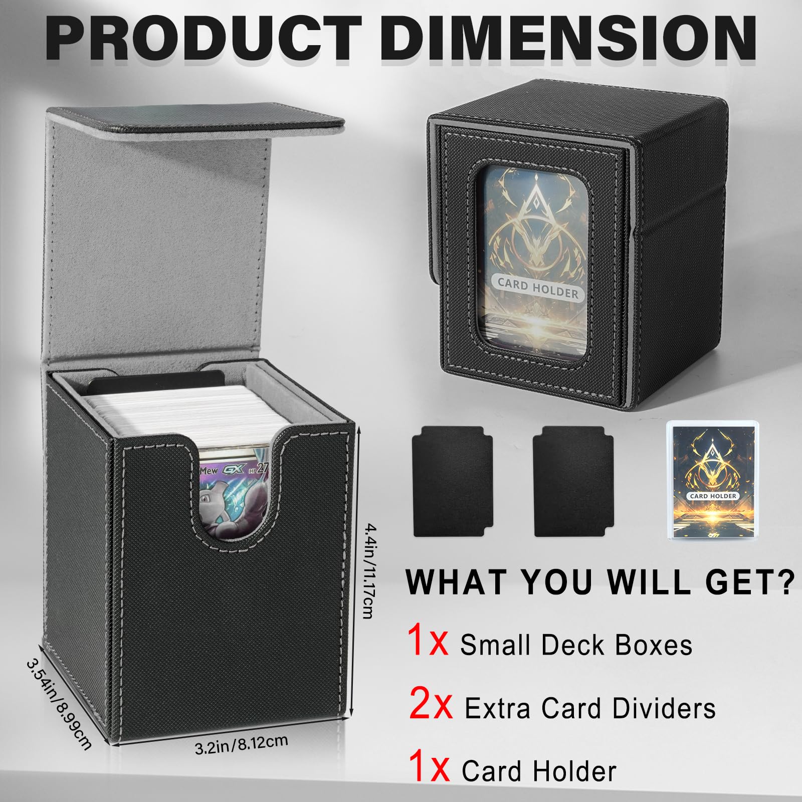 Jaffzora Card Deck Box for MTG Commander Magnetic Flip-Cover Case, Holds 100 Double-Sleeved Cards, 3.2x3.54x4.4 inches, Black & Grey - Image 2