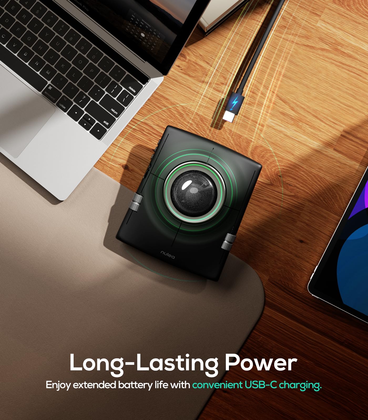 Nulea M512 Kabellose Trackball-Maus, ergonomischer 55-mm-Trackball, einstellbare DPI für präzise Steuerung, kompatibel mit Links- oder Rechtshänder, wiederaufladbar-Black