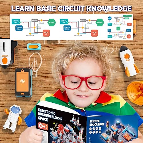 Miniatura 7 de VATOS Kits de circuito de ciencia espacial para niños  Kit STEM de exploración electrónica de 31 piezas con más de 100 proyectos, lanzacohetes y