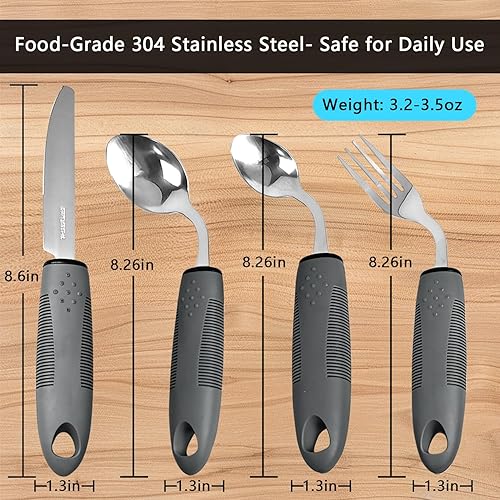 Miniatura 7 de Utensilios adaptativos con peso de 4 piezas, utensilios con peso para temblores de manos, utensilios de Parkinson en ángulo de 45, utensilios
