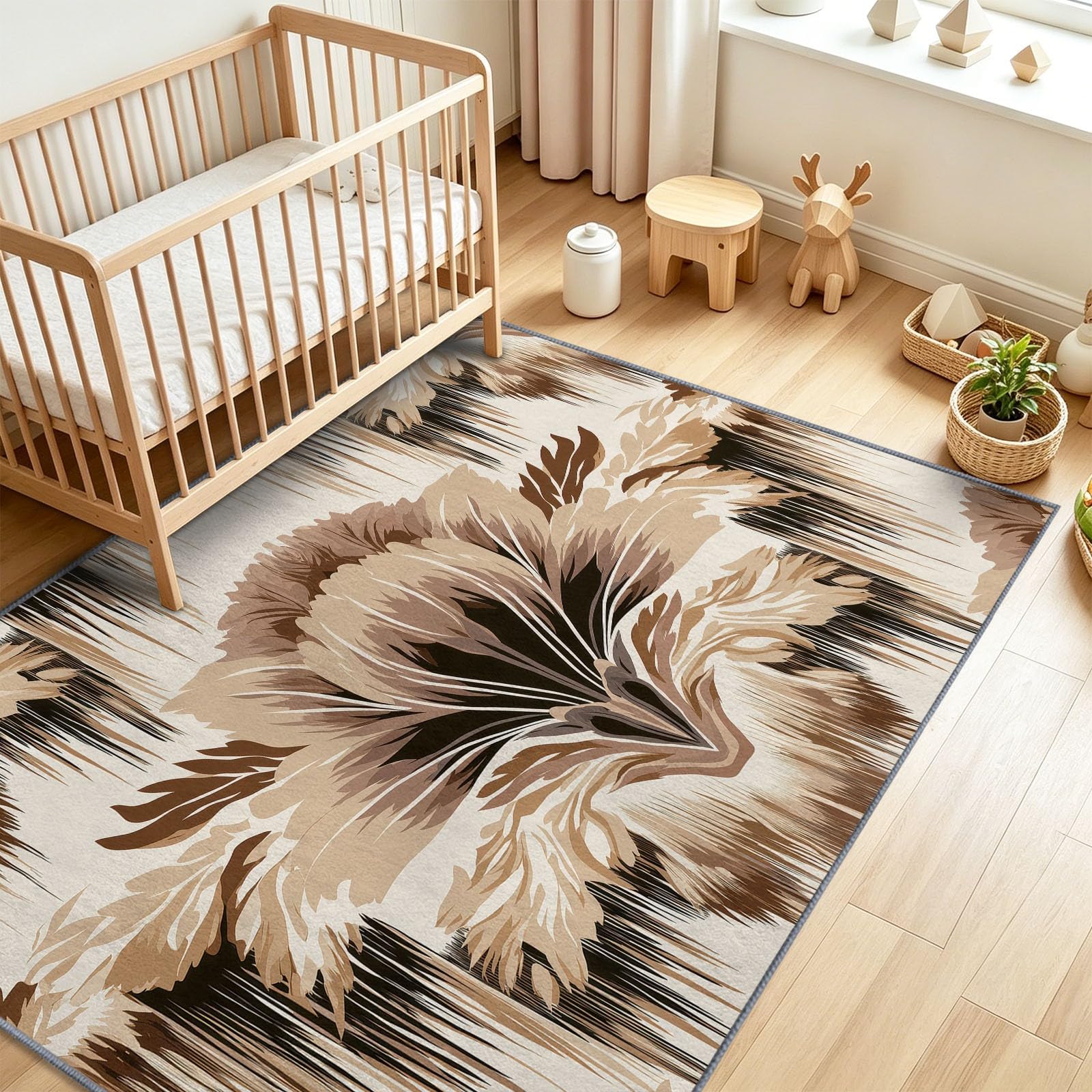 Tapis de Salon Grande Fleur Stylisée 80 x 150 cm Garçons Filles Adolescents, Plantes Abstraites Tapis de Chambre 3D Imprimé Flanelle Lavable Moquette Coucher Cuisine Bureau