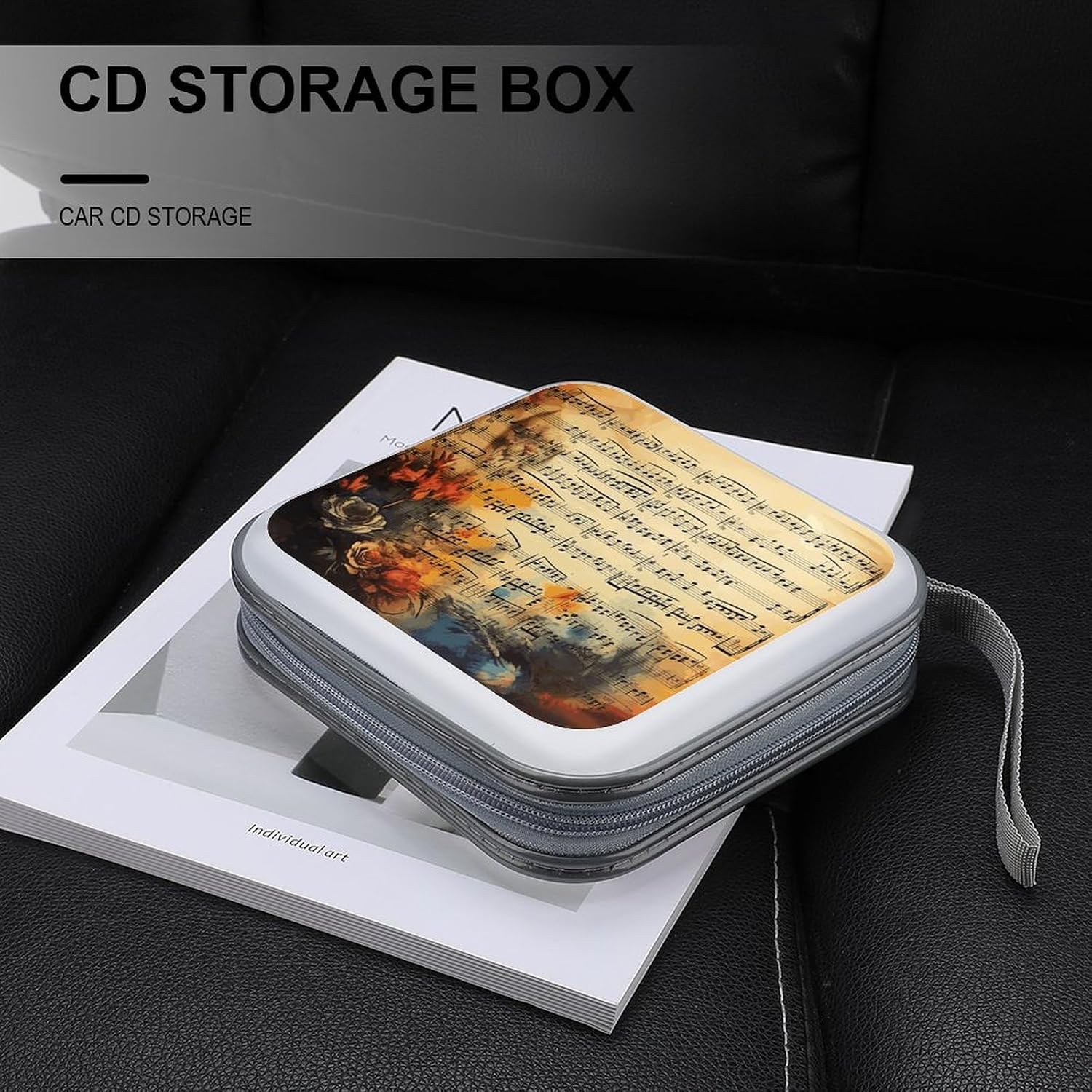 Vintage Music Note CD Case 40 Capacity Premium DVD Cases with Zipper DVD Collection Storage Bag Hard Plastic CD Holder Protective Disc Storage Organizer for Car Travel Home image 5