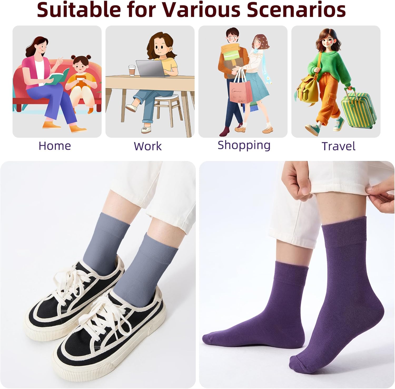 Corlap Women's Thin Above Ankle Socks - 6Pairs Cotton Casual Bootie Dress Crew Socks - Image 5