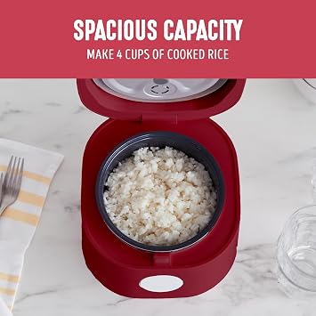 GreenLife Digital Rice Cooker, 2-Cups Uncooked/4-Cups Cooked, Removable Nonstick Ceramic PFAS-Free Pot, One-Touch Presets, Oats, Quinoa, Brown Rice, Auto Keep Warm, Fuzzy Logic Tech, 1.5QT, Red