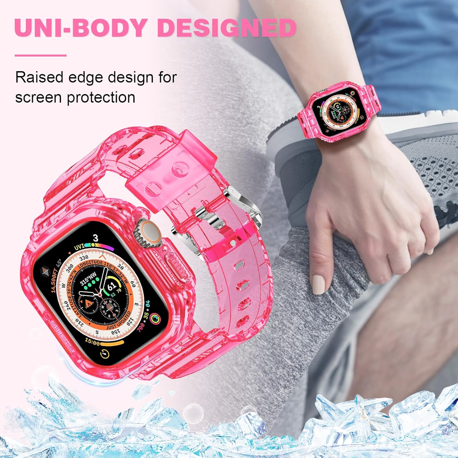 XYF Compatible for Crystal Clear Apple Watch Bands, 49mm 46mm 45mm 44mm 42mm 41mm 40mm 38mm Bumper Case for Men Women Jelly Sport Cover Strap for iWatch Ultra 3 2 Series 11 10 9 8 7 SE 6 5 4 3 - Image 5