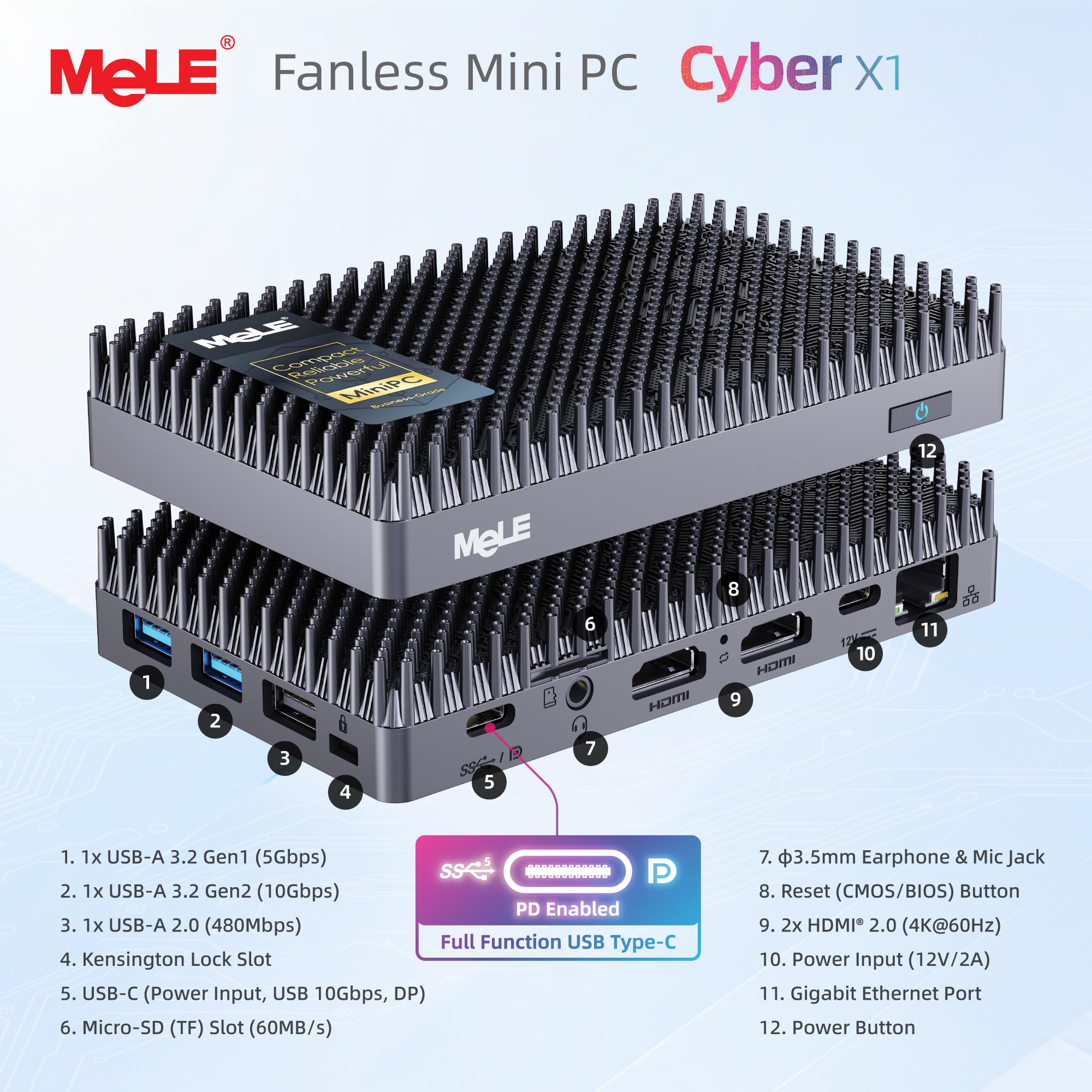 MeLE Business Grade Cyber X1 lüfterloser Mini PC N150 8GB 128GB