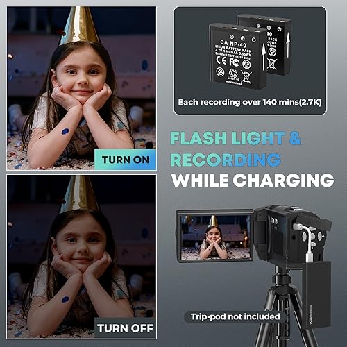 Miniatura 4 de Cámara de video 2.7K Camcorder QHD 50MP Cámara de YouTube para Vlogging Webcam Zoom digital de 16X con tarjeta SD de 32G Pantalla de rotación de 270