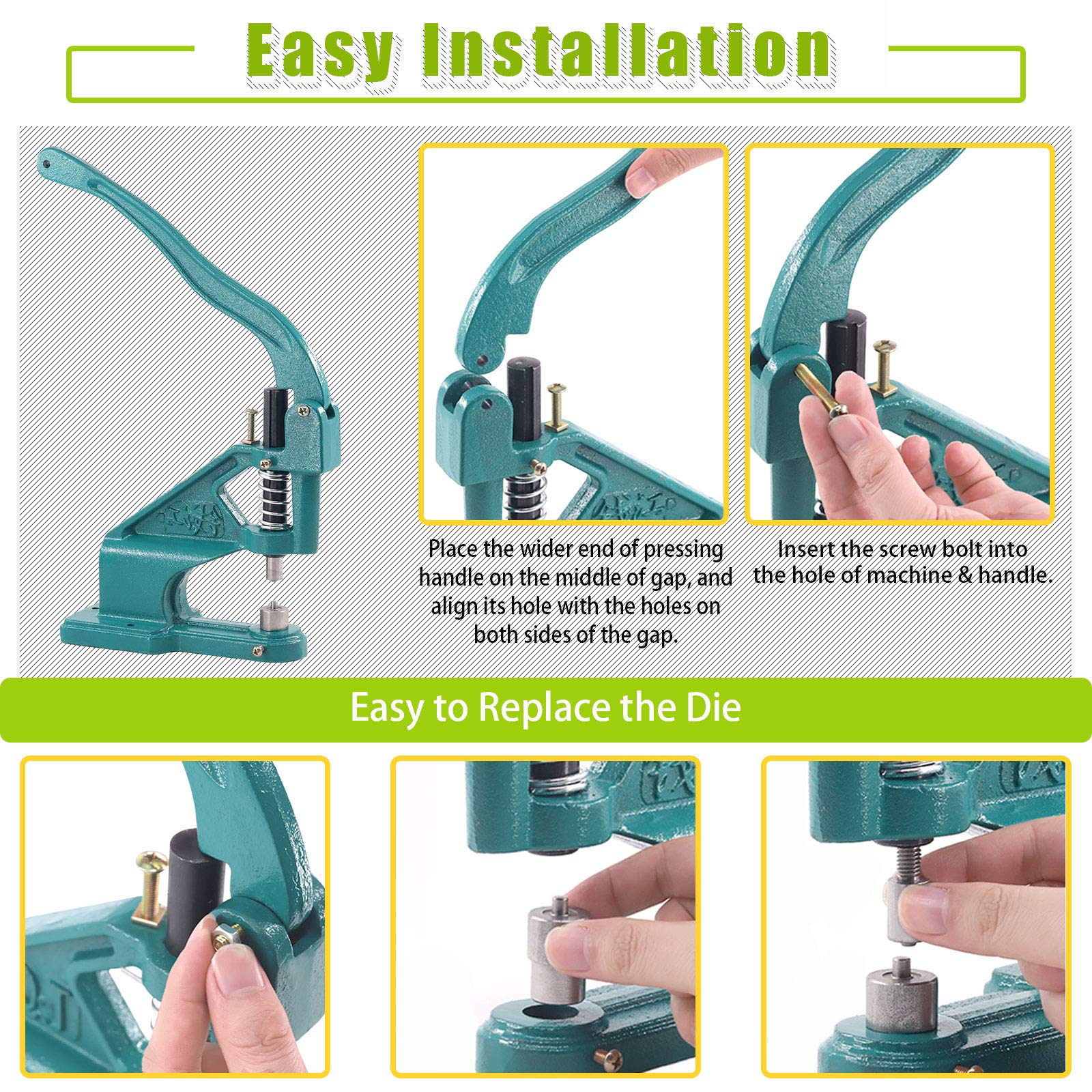 Keadic Máquina de ojales de presión manual con 3 troqueles #0#2#4 y 3000 ojales plateados y dorados, para pancartas, carteles, toldos, carteles, cortinas, impresión digital, corsés, cinturones, bolsos