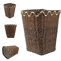 Vista 3 de Cabilock Cesta de basura tejida marrón, ratán sintético, plástico, 7.9 x 8.7 in, tapa abierta