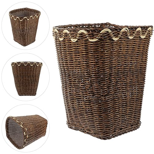 Miniatura 3 de Cabilock Cesta de basura tejida marrón, ratán sintético, plástico, 7.9 x 8.7 in, tapa abierta