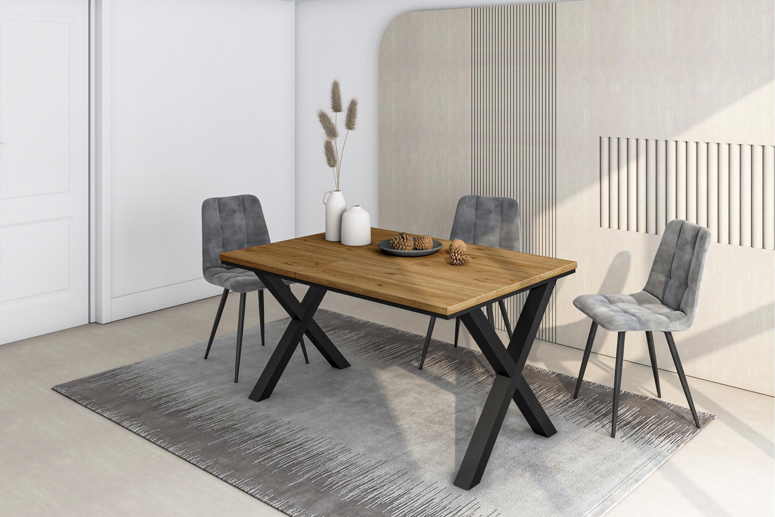 Skraut Home | Mesa Comedor | Mesa Fija Cocina y Salón | 140x90x74 cm | para 6 comensales | Muebles Comedor | Estilo Industrial | Roble