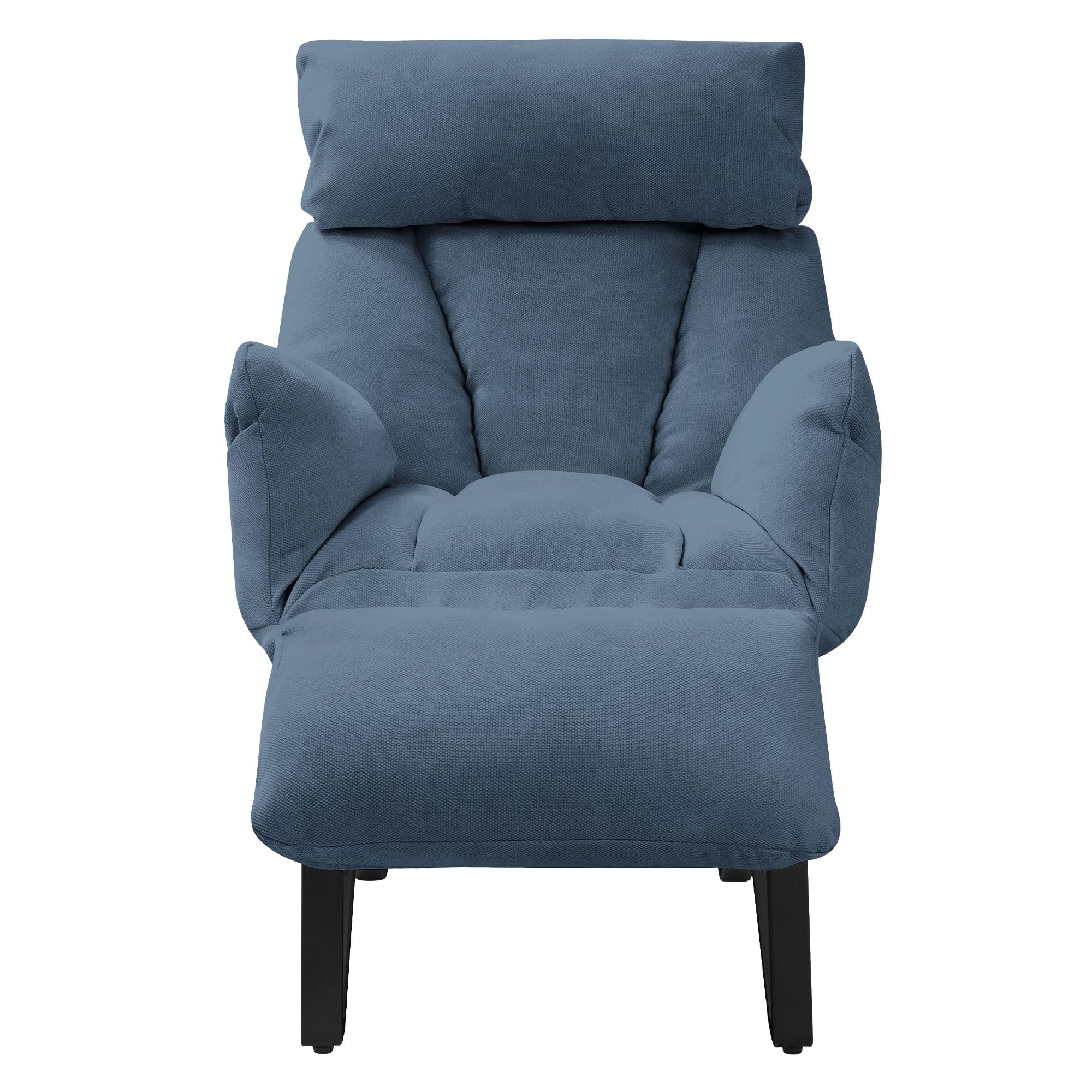 ML-Design Poltrona Reclinabile Blu Rivestimento in Lino, con Schienale Regolabile, Braccioli, Poggiapiedi e Tasche Laterali, Poltroncina Relax da Lettura, Sedia Lounge Imbottita per Soggiorno