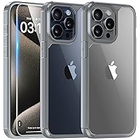 TAURI Cover per iPhone 15 Pro, [3 in 1] 1 Custodia[Senza Ingiallimento] con 2 Pellicole Vetro Temperato