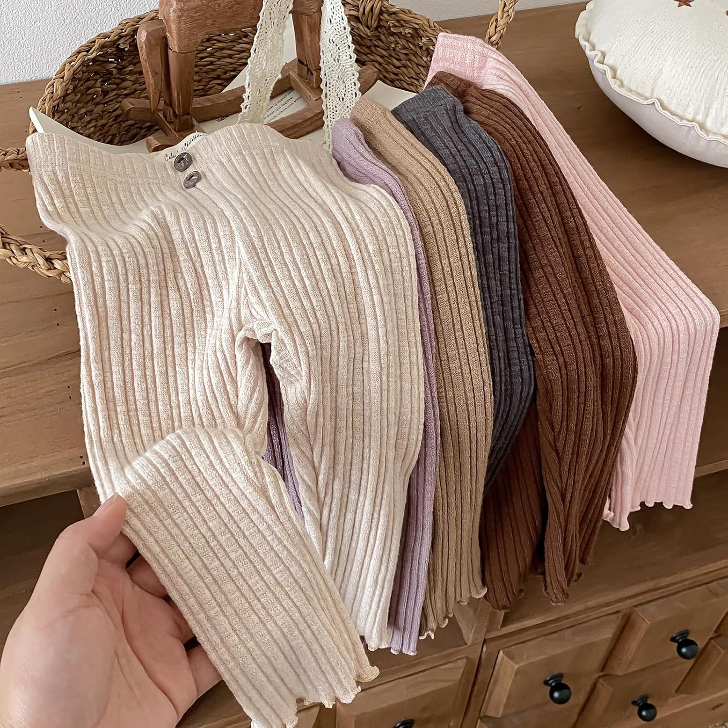 Colorful Childhood 3 Pack Girls Ribbed Jersey Leggings Kids Stretchy Warm Footless Tights Ruffles Knit Pants - Image 9