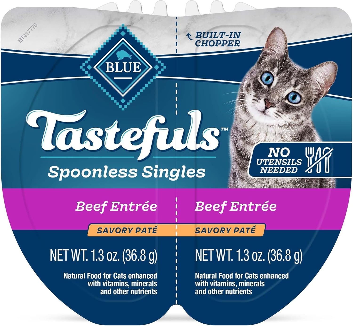 Blue Buffalo Tastefuls Spoonless Singles Natural Wet Cat Food Paté, 2.6-oz Twin-Pack Trays, Beef Entreé (24 Count)