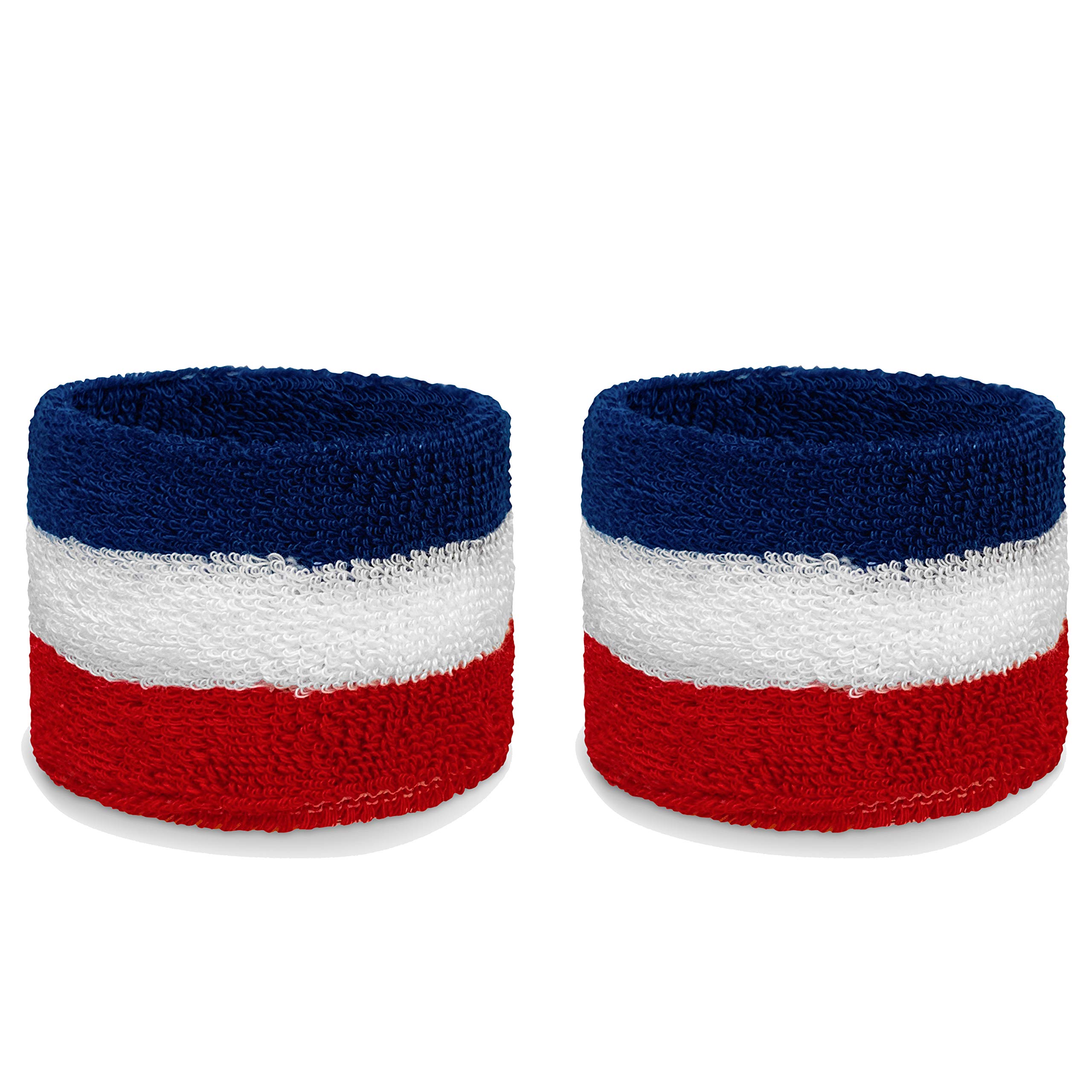 Couver Youth Wrist Sweatband - Blue White Red(American Flag Color) Cotton Terry Colth Sport Wristband(1 Pair)