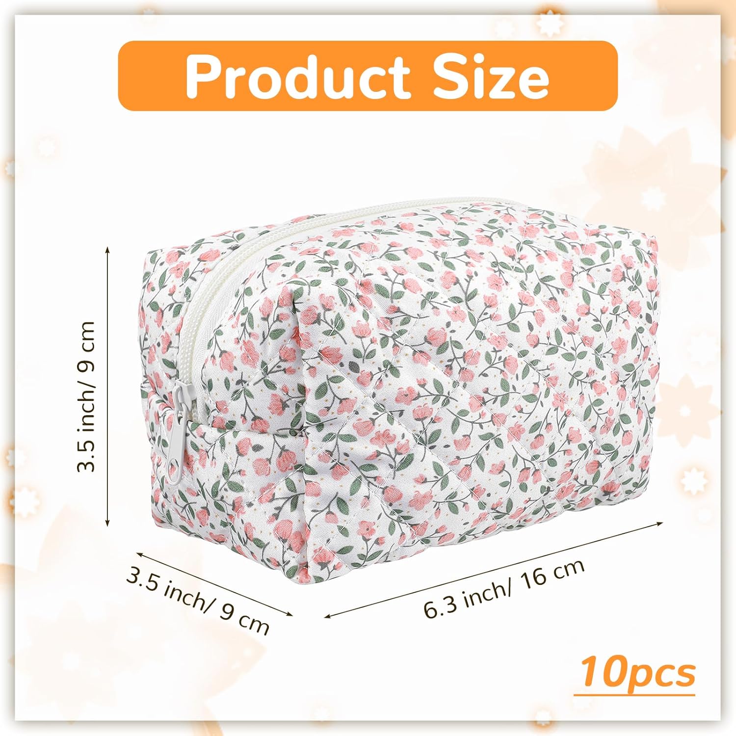 10 Pcs Cotton Quilted Makeup Bag Bulk Floral Cosmetic Pouch Gingham Make up Bag Coquette Aesthetic Makeup Pouch with Zipper Travel Portable Case Preppy Gifts for Women(Classic Style) - Image 2