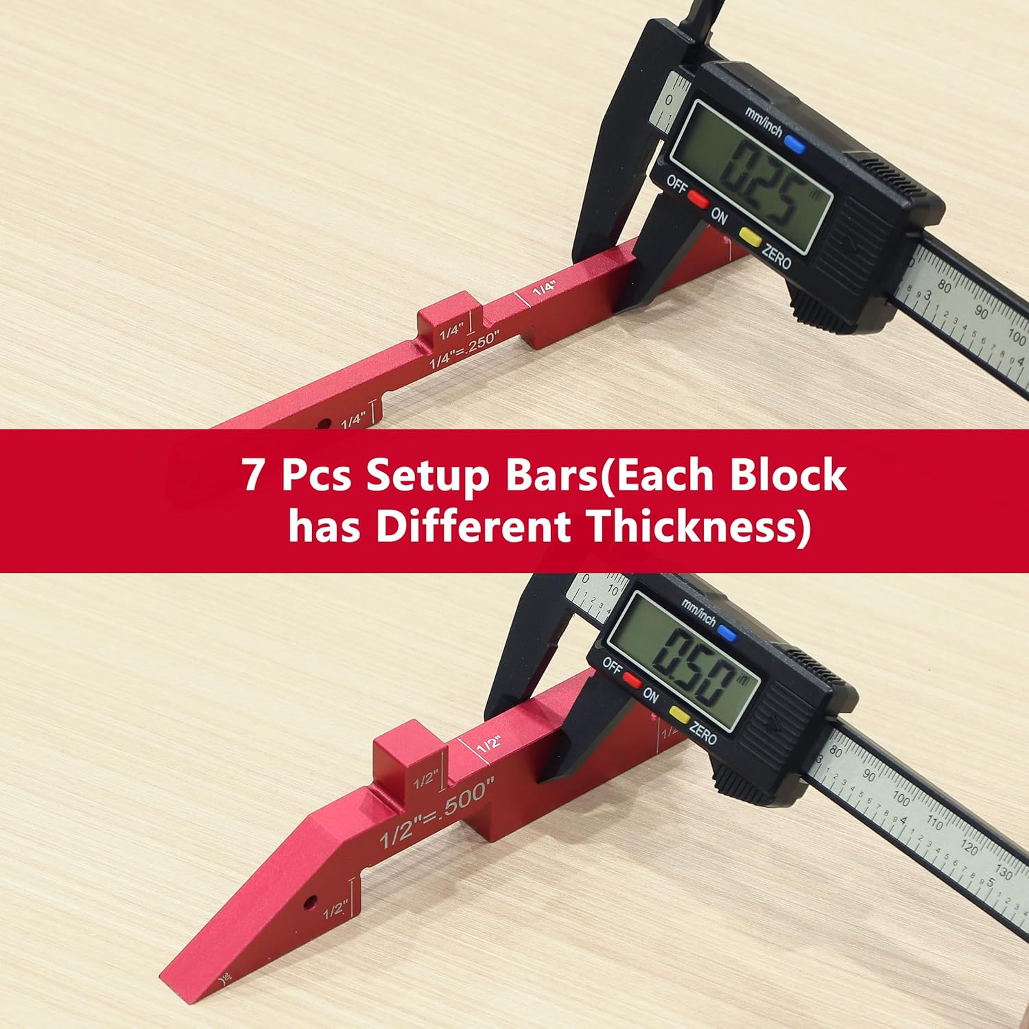 Setup Blocks Woodworking, Router Table Set Up Bars 7PCS Aluminum Alloy Precision Height Gauge Set for Router Table Saw Accessories Angle Woodworking Set Up Measuring Tools for Carpenter, Red