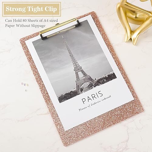 Miniatura 4 de Hongri Portapapeles de plástico acrílico con purpurina, 8.5 x 11 pulgadas, tamaño A4 con letra Stardard para aula, Taecher, mujeres. Bonito tablero