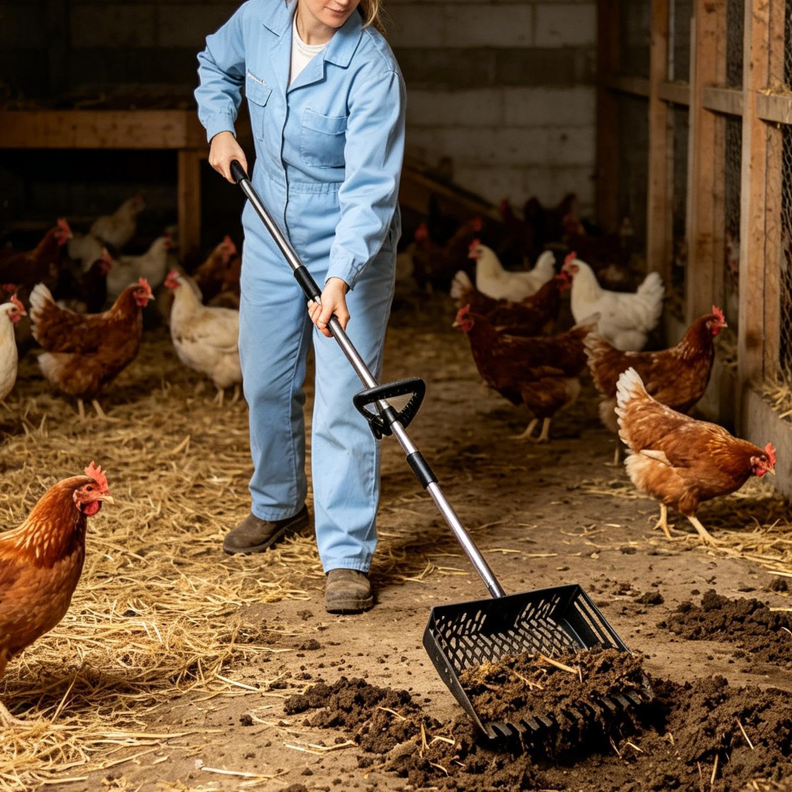 Per Escrementi Di Pollo Pala Manico Lungo Pulizia | Per Sabbia E Deiezioni Del Pollaio Raccogli Rifiuti, Pollame, Bestiame, Sabbia E Lettiera Da Fattoria,