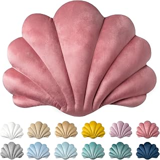 Ashler 3D Shell Shaped Velvet Throw Pillow with Insert - Pink Accent Cushion for Couch Bed 14x11 Inches