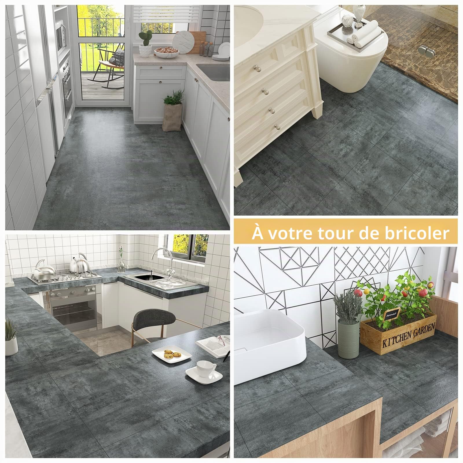 VEELIKE Dalle Adhesive Sol Béton Gris Vintage Carrelage Adhesif Sol Effet Béton Dalles PVC Garage Salon Autocollant Stickers Carrelage Cuisine Imperméable Salle de Bain 30 cm × 30 cm 24 Pièces