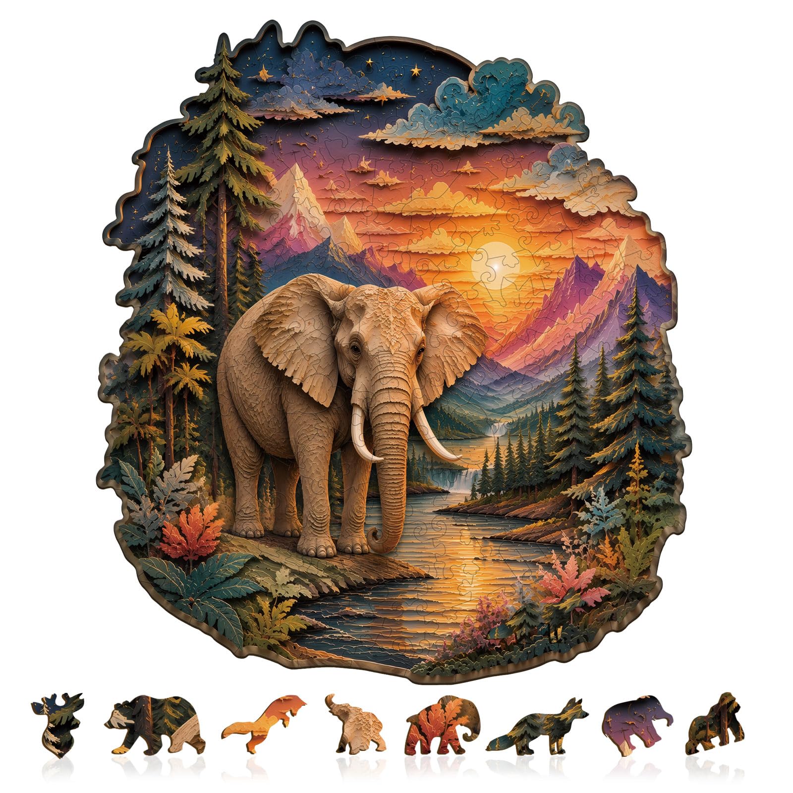 Wooden Puzzles for Adults, Ancient Elephant Wood jigsaw puzzles for adult