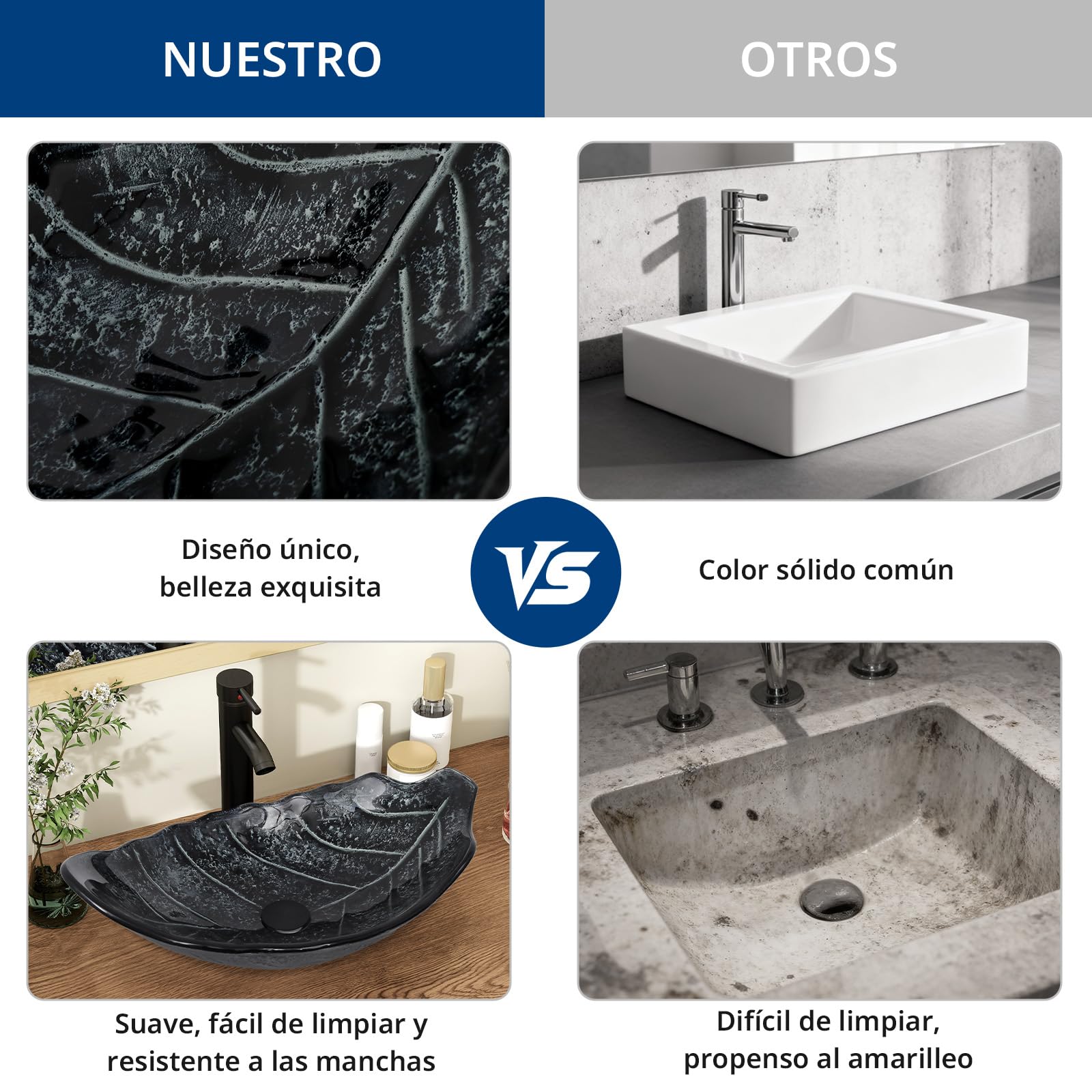 YU YUSING Lavabo Sobre Encimera con Grifo, Lavabo Baño de Cristal 56x34x17 cm, Lavabos de Lujo para Baño, Cocina, Aseo de Invitados, Tocador, Moderno Gris Plata, Forma de Hoja