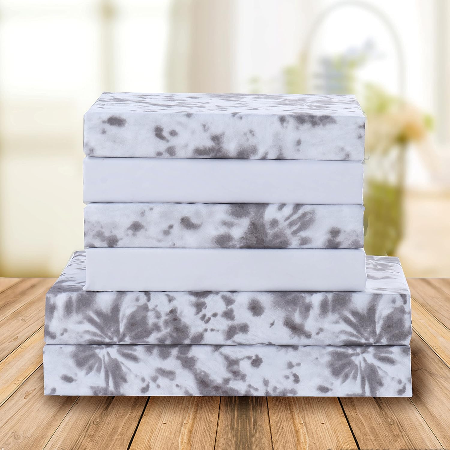 Elegant Comfort Luxury Soft Bed Sheets Tie Dye Pattern 1500 Thread Count Percale Egyptian Quality Microfiber Softness Wrinkle and Fade Resistant (6-Piece) Bedding Set, Full, Tie Dye Gray