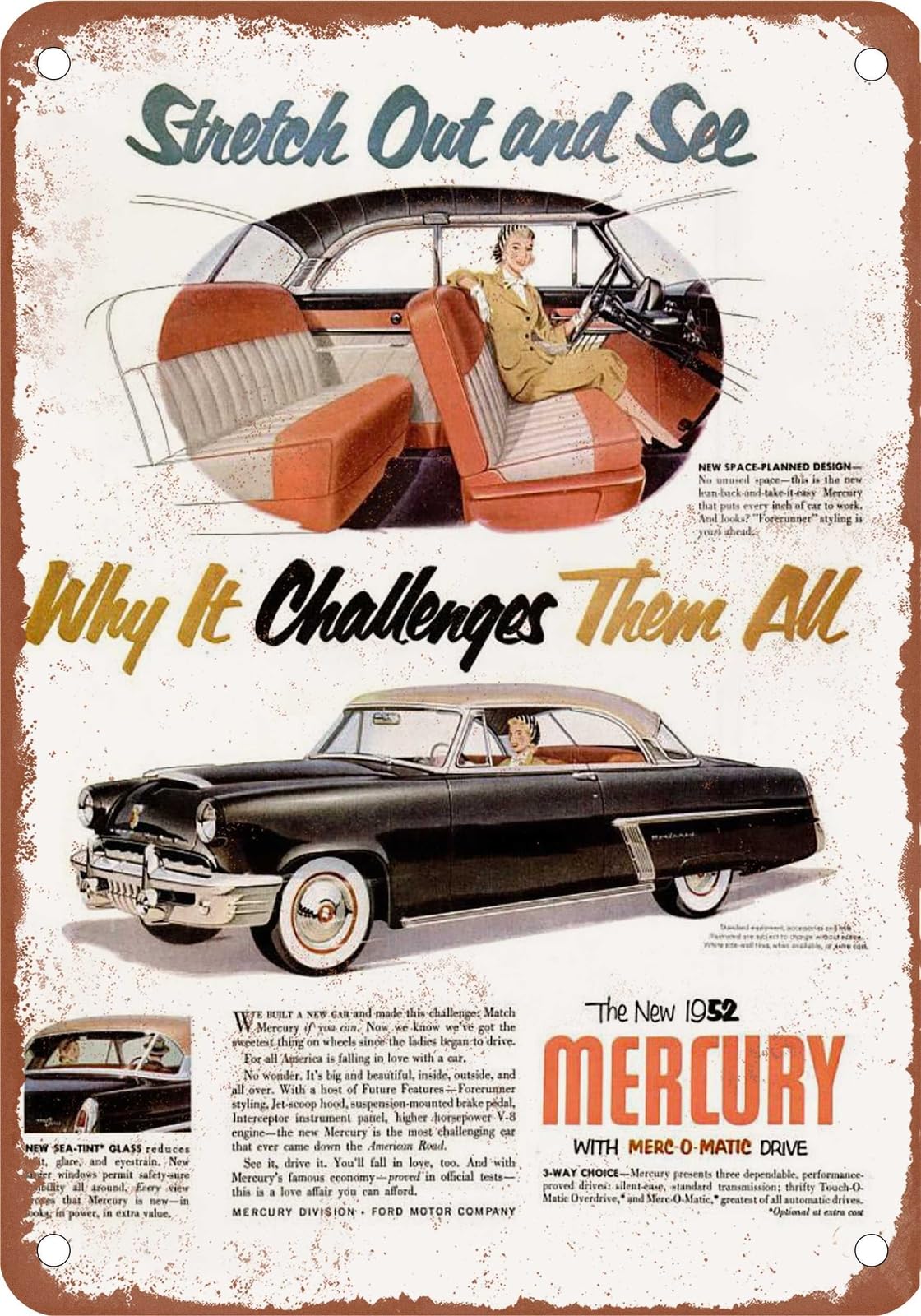 Miaomansenstore Metal Sign - 1952 Mercury Vintage Ad 02 - Old Retro Rusty Look Home Decor
