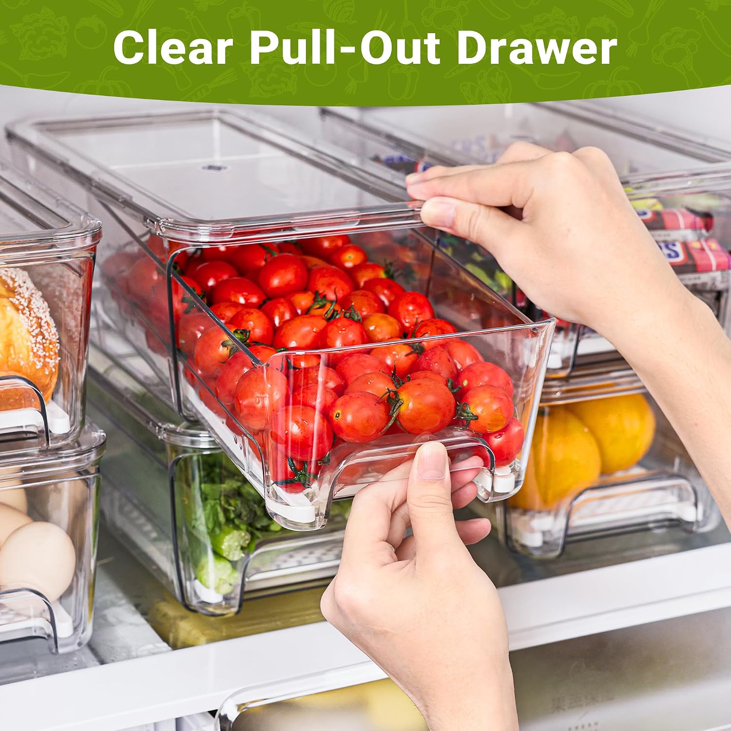 Imncya Clear Refrigerator Organizer Bins with Pull Out Drawers, 2 Pack