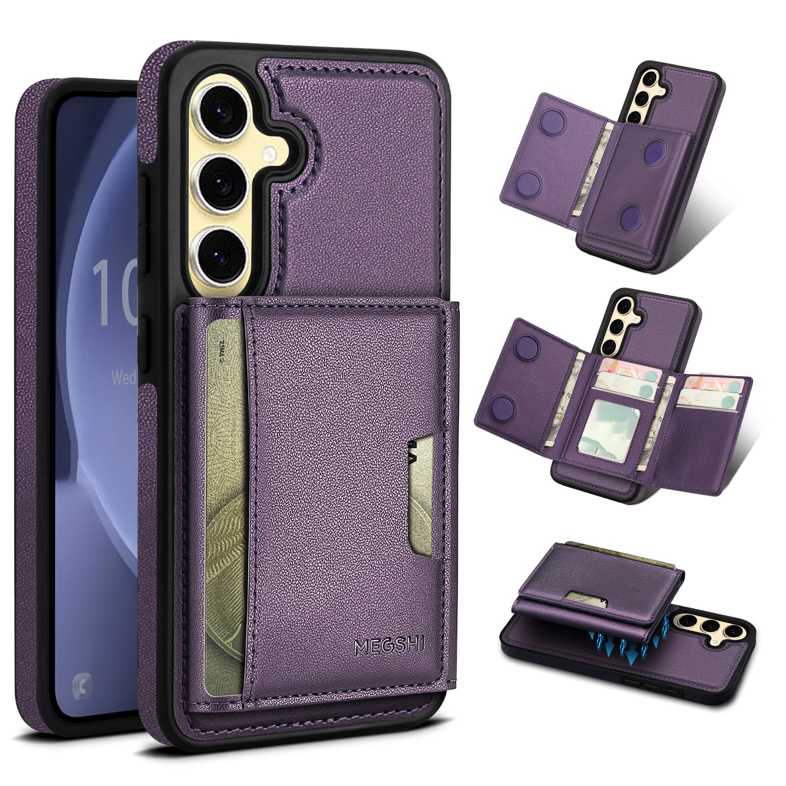 Godzoen for Samsung Galaxy S23 FE Wallet Case, 2-in-1 Detachable Magnetic Wallet Case, Card Holder RFID Blocking, Fashionable Faux Leather Card Slot &