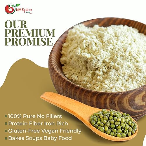 Miniatura 5 de NY SPEICE SHOP - Harina de frijoles Moong  1 libra (16 onzas) de harina de grano verde Moong  Reemplazo de comida  Alto en proteínas y fibra