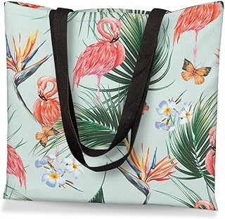 Sacola de lona feminina grande borboleta flamingo bolsa sacola reutilizável de compras de mercearia bolsa de ombro resistente bolsas de mão para escola, trabalho, academia, praia, Multi