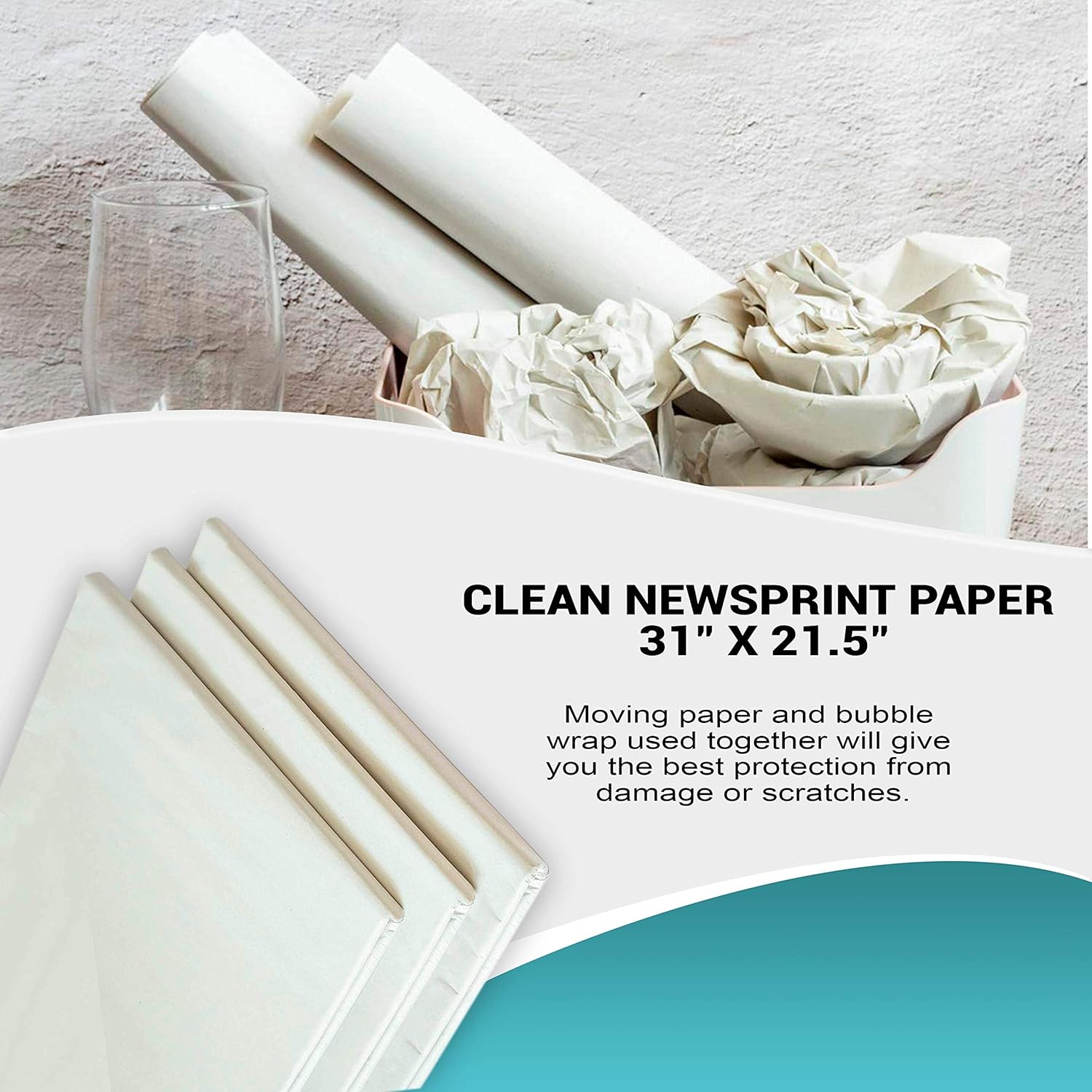 APQ White Newsprint Packing Paper 31” x 21.5”, Moving Packing Paper Sheets 125 PCS Pack, Moving Wrapping Paper Sheets 31 x 21 1/2, Moving Supplies Packing Paper, Shipping Paper for Packing