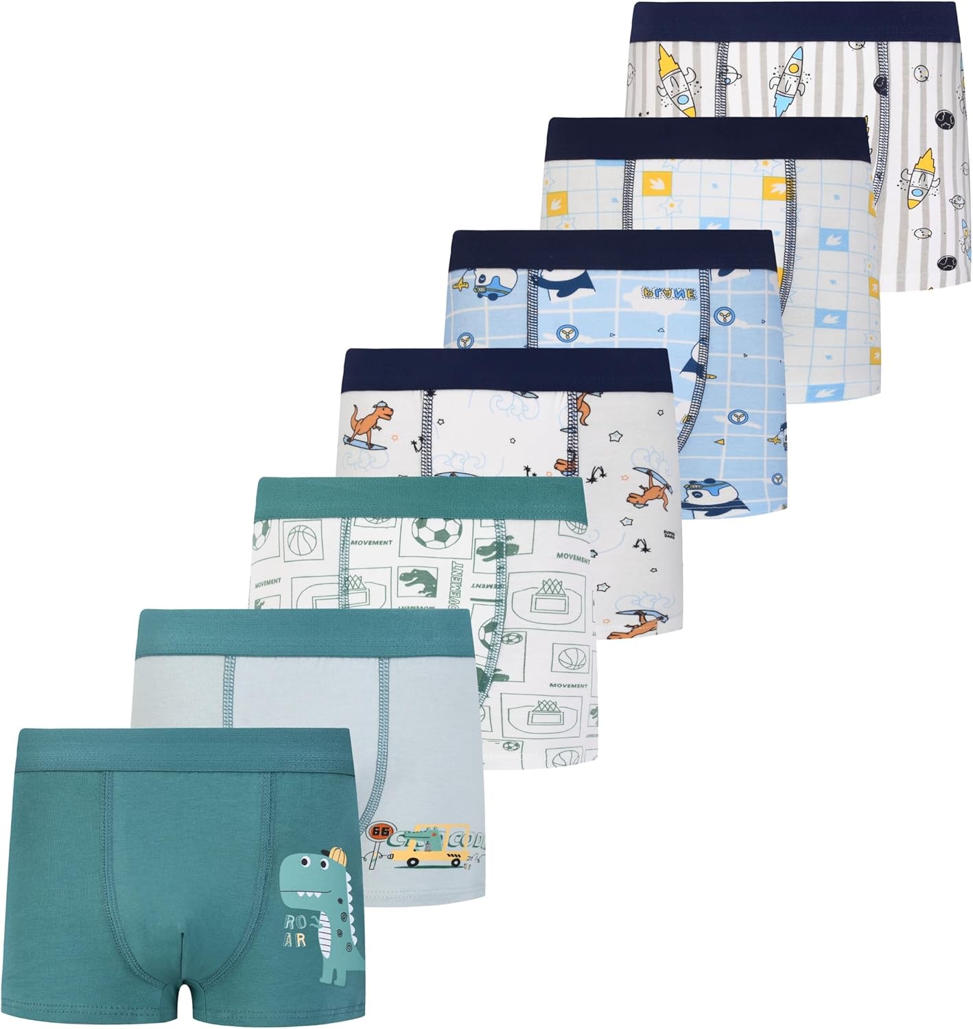 Boys Breathable Dinosaur Car Cotton Boxer Brief Underwear Sets