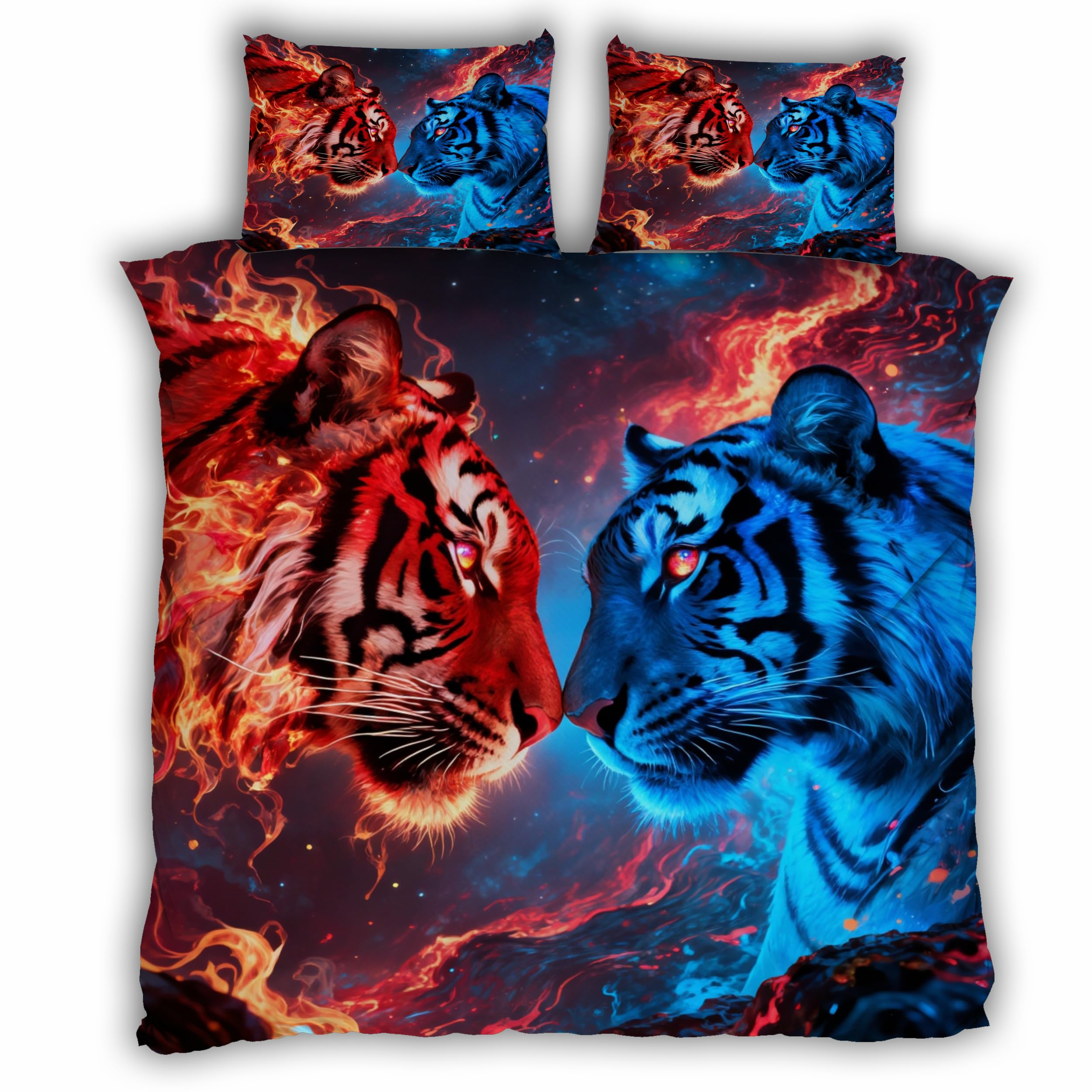 Housse de couette 220x240cm motif tigre 3D, parure de lit douce en microfibre de qualité supérieure
