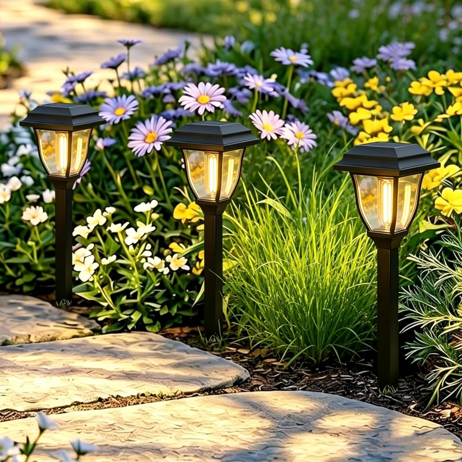 Solar Pathway Lights 12 Pack Mini Outdoor 3000K Bright Auto On/Off Solar Garden Lights Long Lasting Solar Powered Landscape Light for Path Yard Walkway Lawn Driveway Decor Lighting - Warm White