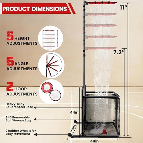 Miniatura 2 de Red de entrenamiento de voleibol, equipo de entrenamiento portátil de voleibol con 2 ruedas de goma y 6 ajustes de ángulo y altura y 2 tamaños de