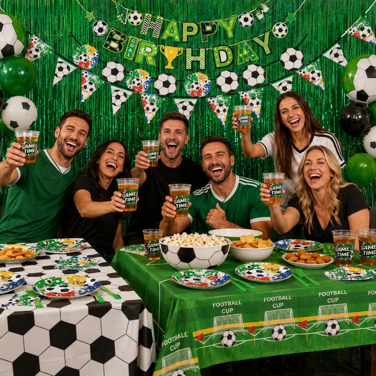 Soccer Party Supplies for 24 Guests, Soccer Birthday Decorations Set with Plates Cups Napkins Tablecloth Balloons Banner & Cutlery, Soccer Theme Party Decorations for Game Day Sports Celebration