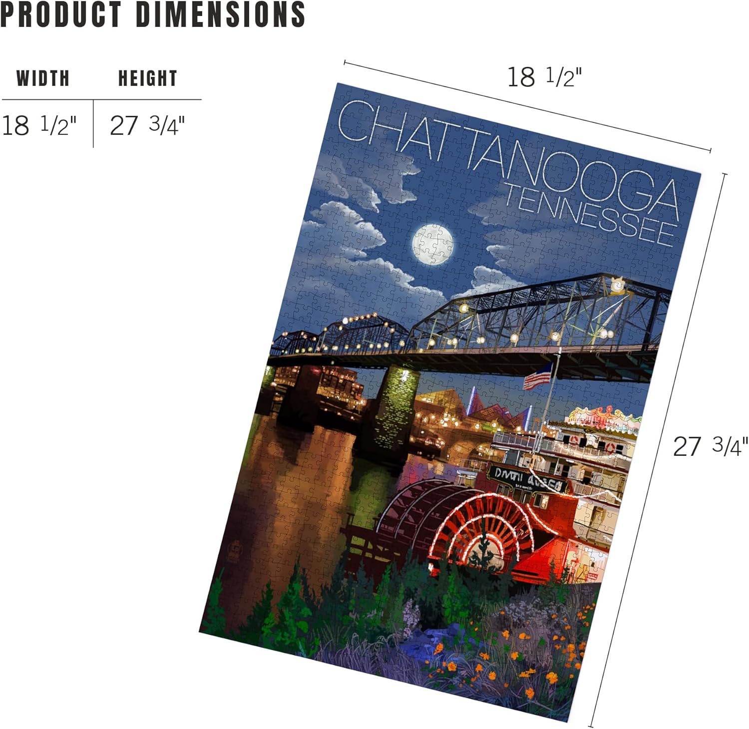 Lantern Press Chattanooga, Tennessee, Skyline at Night, 1000 Piece Jigsaw Puzzle for Adults, Made in USA with Reference Poster
