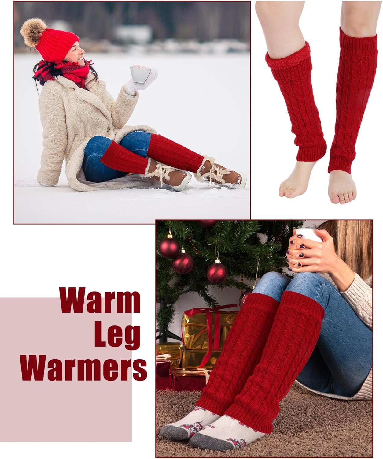 Shihanee Winter Fleece Lined Leg Warmers for Women Knit Long Leg Warmers Warm Fleece Lined Boot Socks for Skating Daily Wear - Image 4