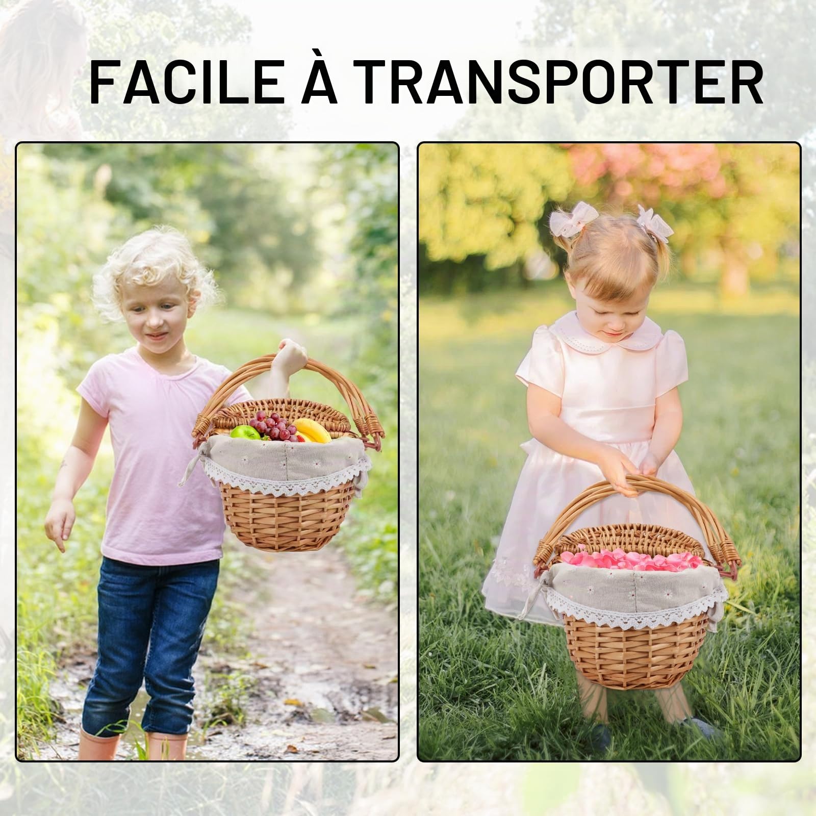 Panier en Osier Panier de Pique-Nique, Panier de Pique-Nique avec Couvercle, Doublure Amovible, Panier de Rangement en Saule pour Pique-Niques, Fêtes et Barbecues, 31x22.85x12.7 cm