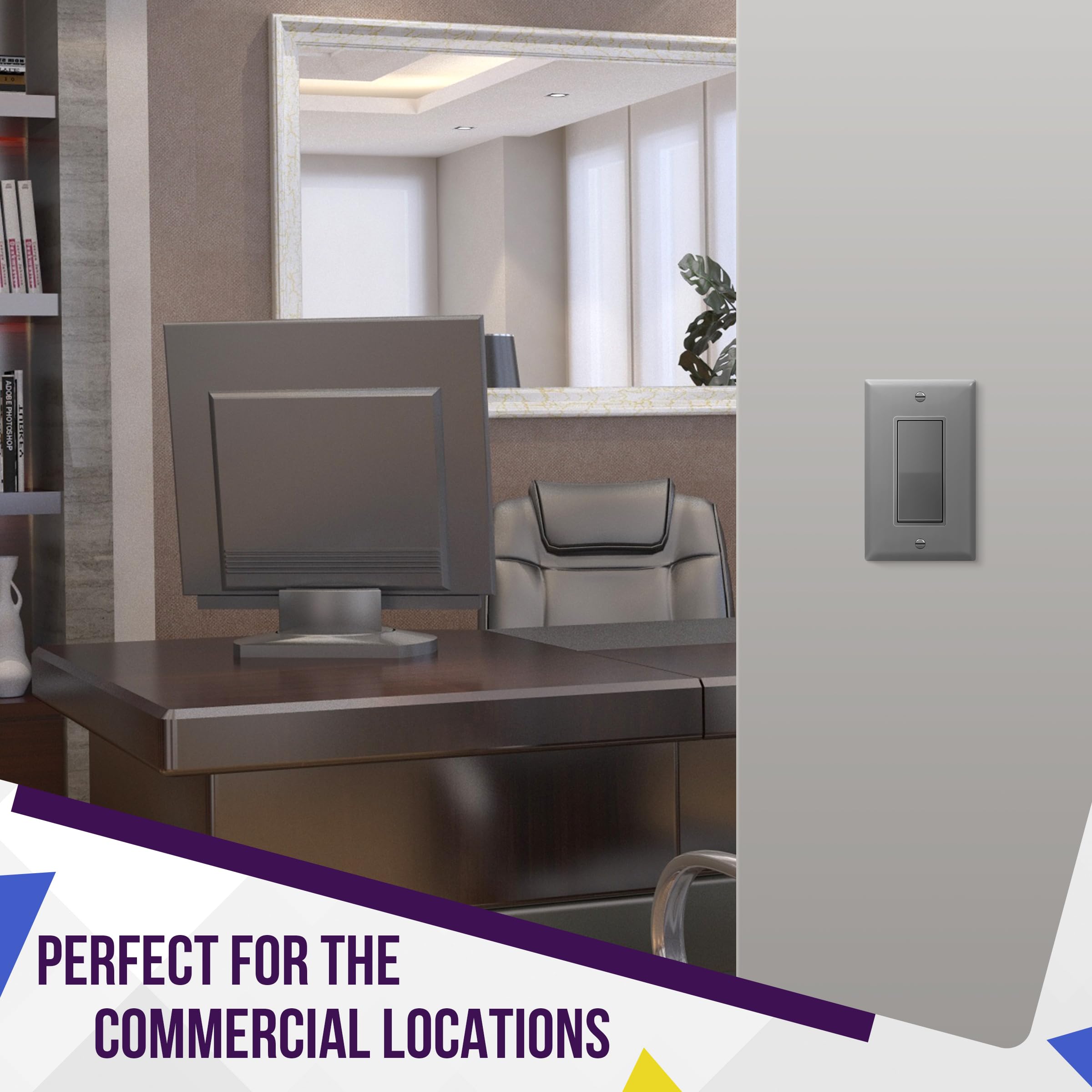 ENERLITES Decorator Plaque Murale Pour Interrupteur Ou Prise De Courant, Finition Brillante, Surdimensionnée 14 X 8,9 Cm, Polycarbonate Thermoplastique Incassable, Certifié UL, 8831O-GY, Gris