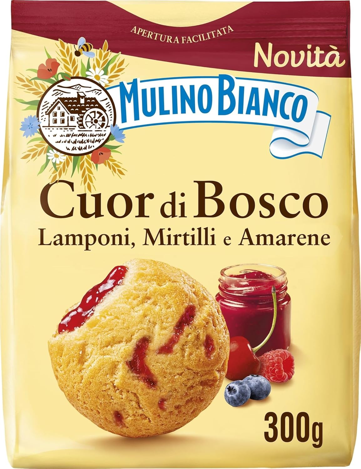 Mulino Bianco Biscotti Frollini Cuor di Bosco, Raspberry, Blueberry and Black Cherry, Flavorful Breakfast, No Palm Oil - 10.6 oz