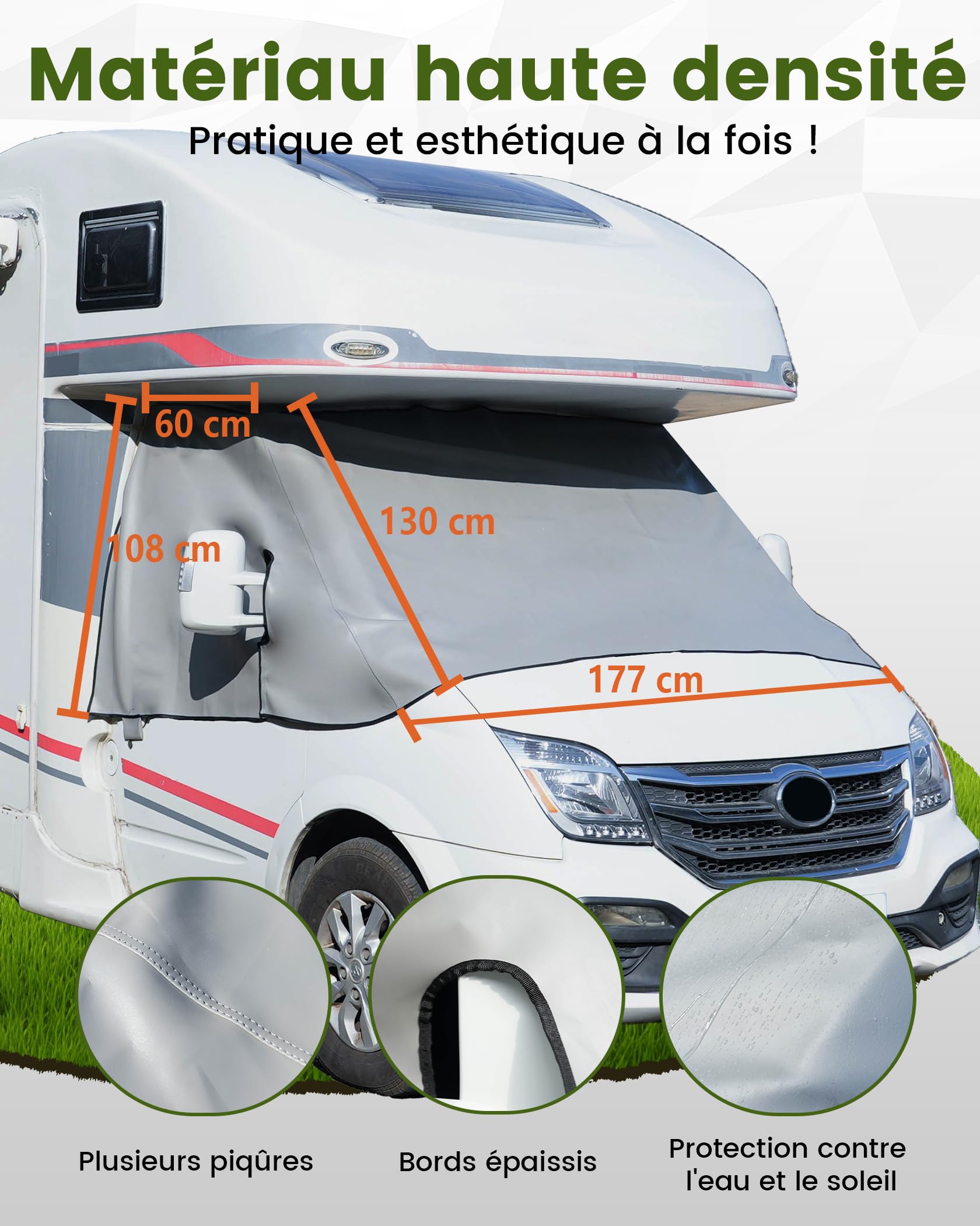 Couverture de pare-brise avant Thermomatte pour camping-car Accessoires, Protection complète contre le soleil, le froid et la poussière, Couverture de pare-brise grise Convient pour FIAT
