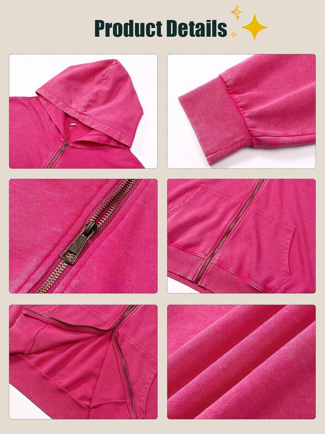 KEEPSHOWING Mens Oversized Sweatshirt Zip Up Hoodie Solid Wash Old Craft Basic Jackets Unisex Heavyweight Casual Sweatshirts - Image 6